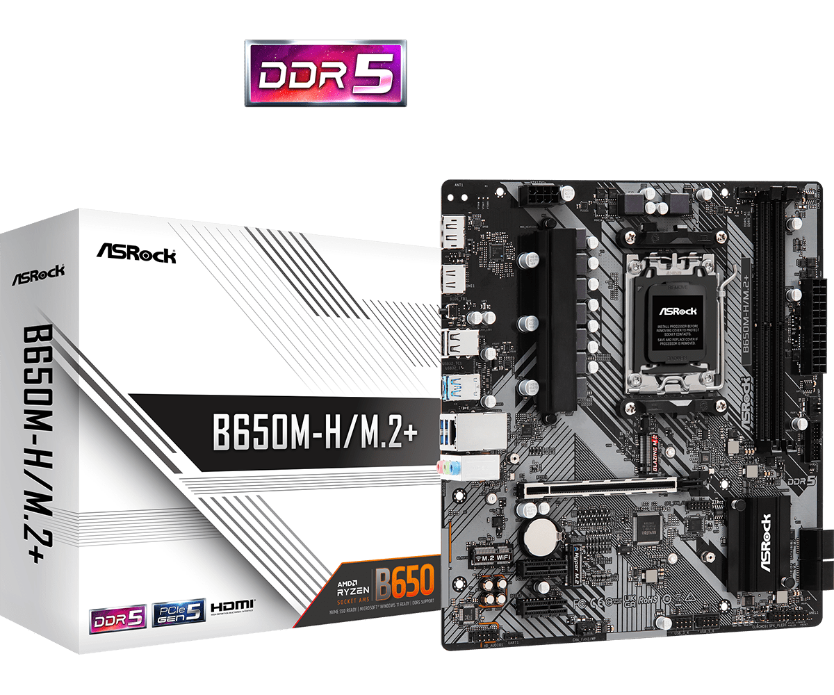 Asrock AMD B650M-H/M.2+, AM5, DDR5/6400, PCIe 4.0, HDMI/DP
