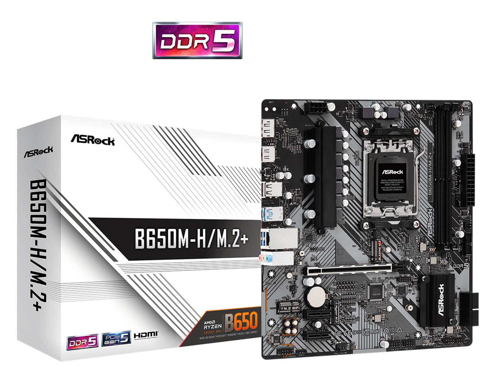Asrock AMD B650M-H/M.2+, AM5, DDR5/6400, PCIe 4.0, HDMI/DP