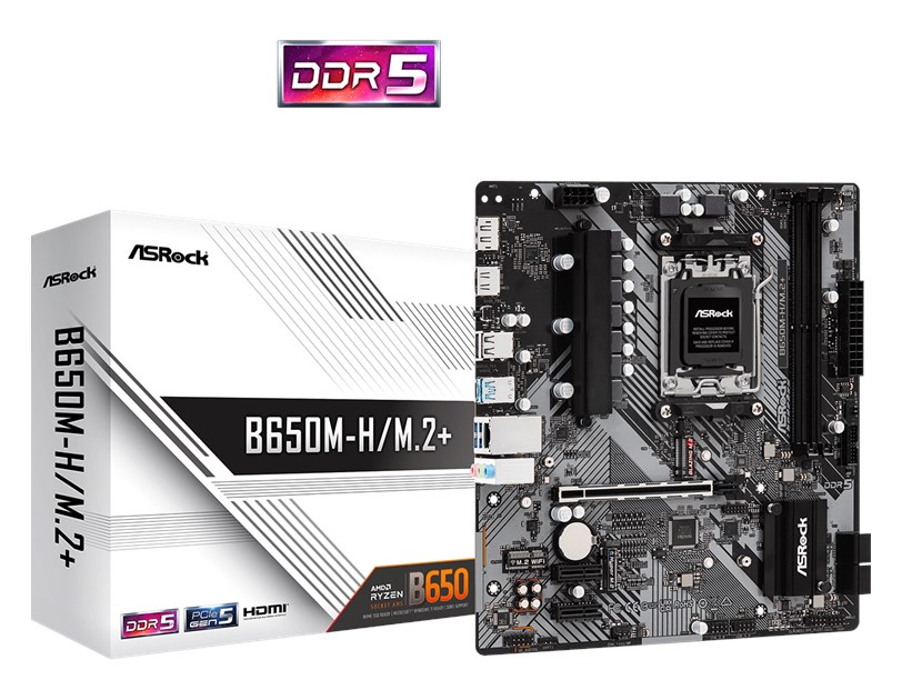 Asrock AMD B650M-H/M.2+, AM5, DDR5/6400, PCIe 4.0, HDMI/DP