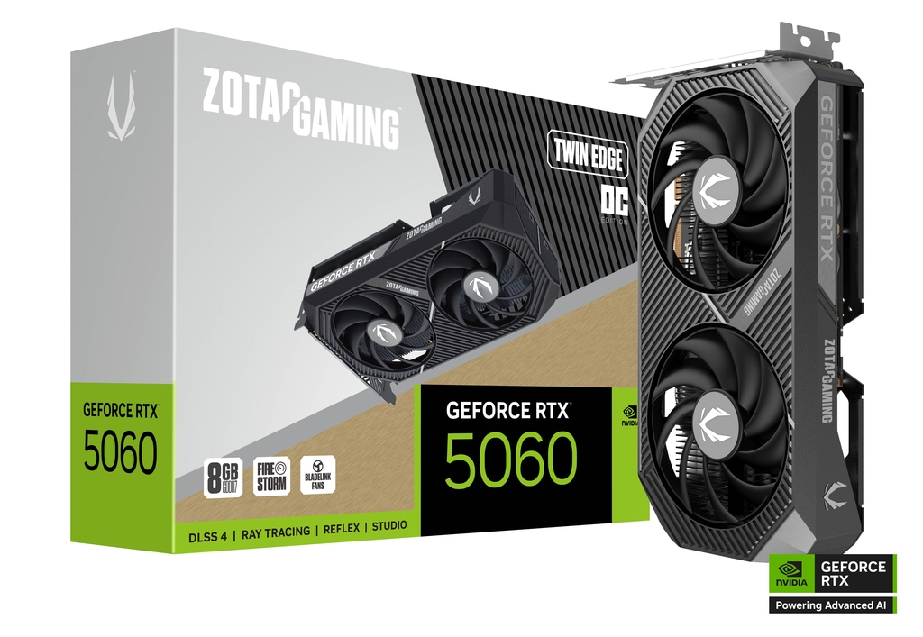 Zotac  RTX 5060 Twin Edge OC 8GB GDDR7 128-bit, PCIe 5.0x8, 3×DP/HDMI