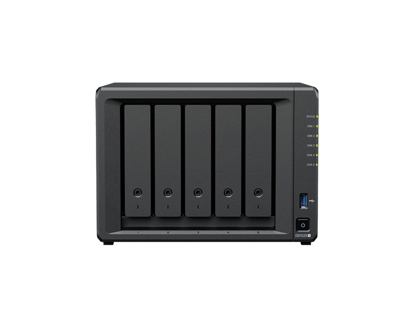 Synology DS1525+ DiskStation 5-bay NAS server/samo za Synology diskove/ AMD Ryzen V1500B, Memory: 8 GB, LAN:2x 2.5GbE, 2x USB 3.2 Gen1, 2x USB-C