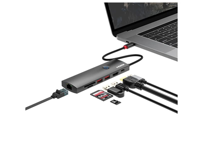Roline USB-C multiport docking station, 1×4K HDMI, 2×USB 3.2 Gen 2, 1×USB Type C PD, 1×G-LAN, 1×SD/microSD Card Reader