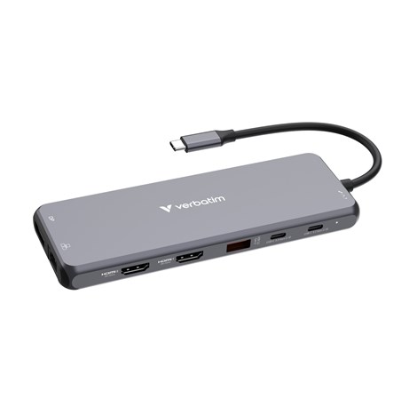Verbatim USB-C Pro Multiport Hub 13 Port CMH-13: 2xHDMI, 1xDisplayPort, 1xRJ45, 3xUSB-A 3.2 Gen 1, 1xUSB-A 3.2 Gen 2, 2xUSB-A 2.0, 1xAudio, 2xUSB-C PD