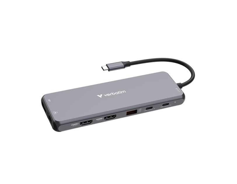 Verbatim USB-C Pro Multiport Hub 13 Port CMH-13: 2xHDMI, 1xDisplayPort, 1xRJ45, 3xUSB-A 3.2 Gen 1, 1xUSB-A 3.2 Gen 2, 2xUSB-A 2.0, 1xAudio, 2xUSB-C PD