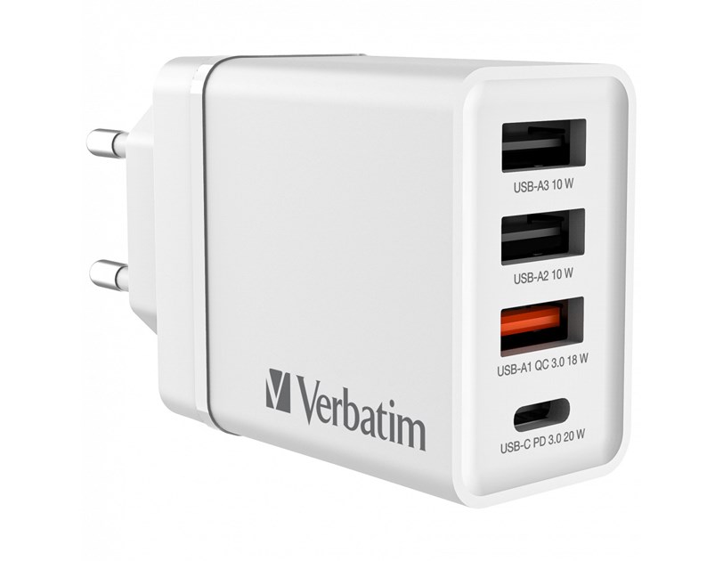 Verbatim zidni punjač 30W, 3×USB-A/1×USB-C, bijeli
