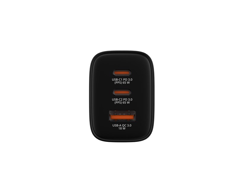 Verbatim GaN Essentials zidni punjač 65W, 2× USB-C i 1× USB-A, crni