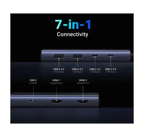 UGREEN 7-portni USB-C HUB na 2xUSB-A 3.2, 2xUSB-C 3.2, 1xUSB-C za napajanje, 2x HDMI 60 Hz, 1xHDMI, sivi
