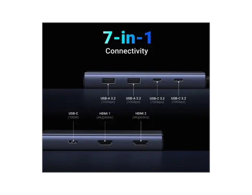 UGREEN 7-portni USB-C HUB na 2xUSB-A 3.2, 2xUSB-C 3.2, 1xUSB-C za napajanje, 2x HDMI 60 Hz, 1xHDMI, sivi