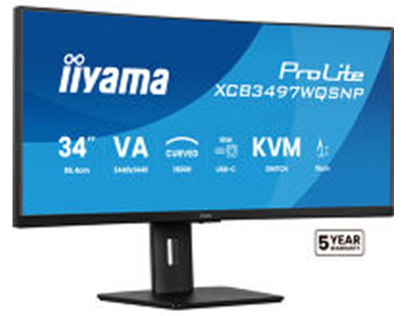 IIYAMA 34" XCB3497WQSNP-B1 UWQHD (3440×1440) curved VA, 21:9,350 cd/m2, 3000:1, HDMI x2, DP,  USB-C dock, RJ45, KVM switch, HAS 15cm,