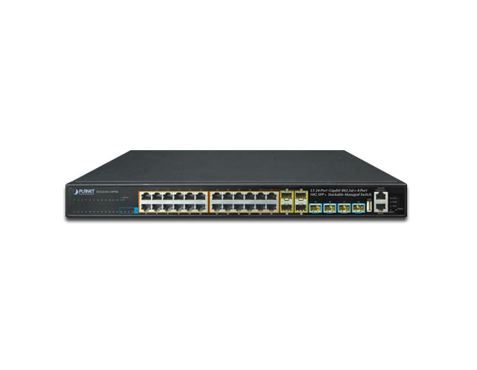 PLANET Layer 3 24-Port 10/100/1000T 802.3at PoE with 4-port shared 100/1000X SFP + 4-Port 10G SFP+ Stackable Managed Gigabit Switch