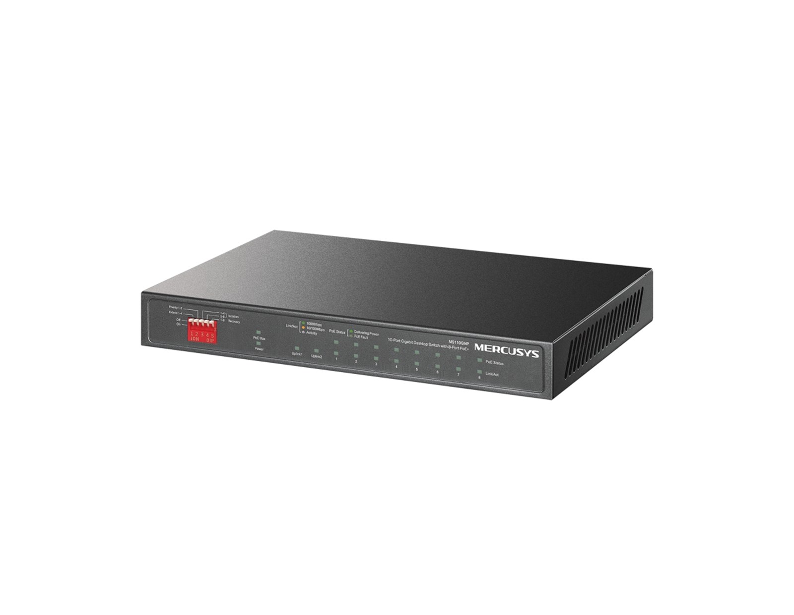 Mercusys 10-Port Gigabit Desktop preklopnik (Switch) 10×10/100/1000Mbps, 8-Port PoE+, Plug & Play, Auto-Negotiation, Auto-MDI/MDIX, metalno kučište 