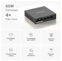Mercusys 5-Port Gigabit Desktop preklopnik (Switch) 4× Gigabit PoE+, 1× Gigabit Non-Po, Plug & Play, metalno kučište 