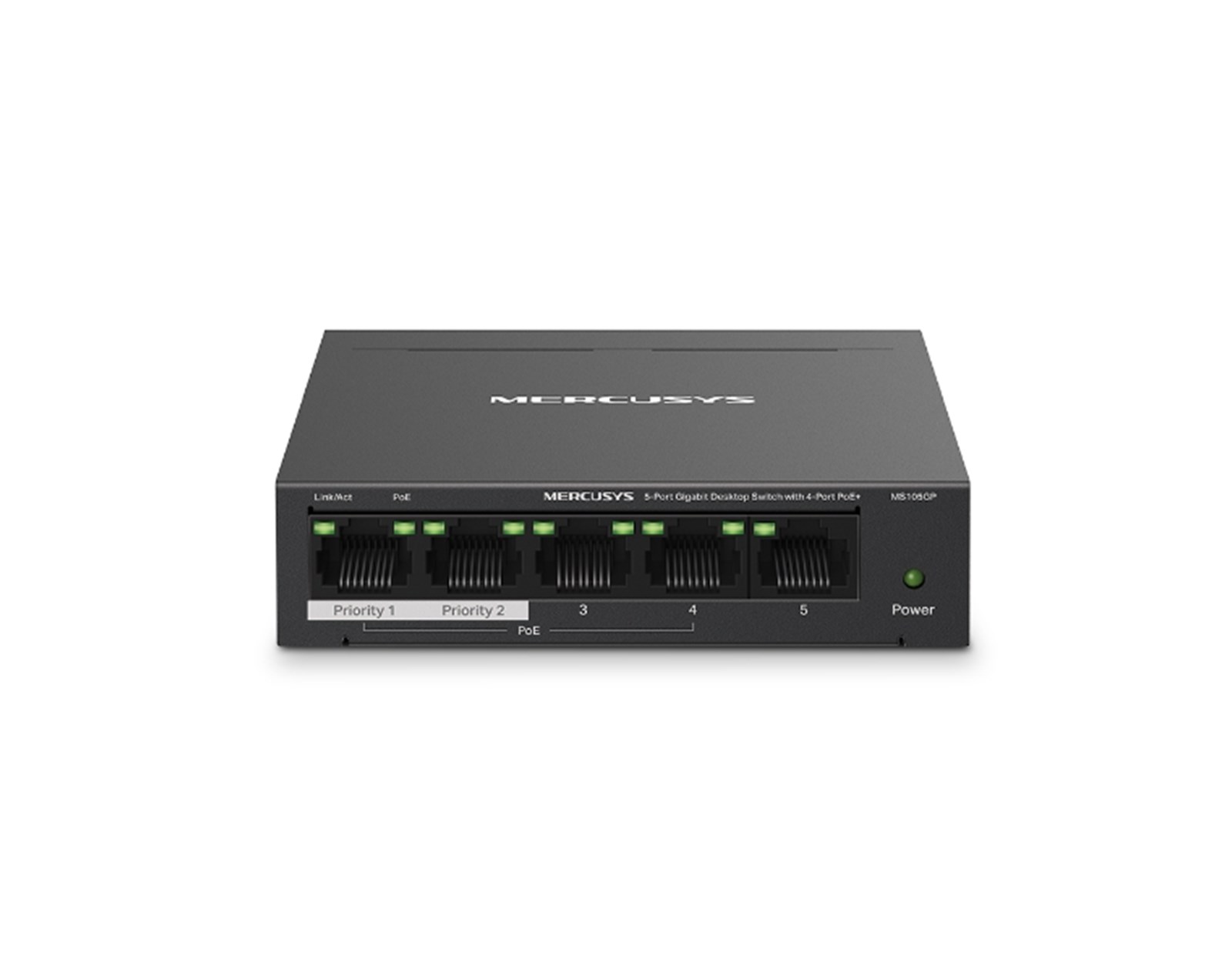 Mercusys 5-Port Gigabit Desktop preklopnik (Switch) 4× Gigabit PoE+, 1× Gigabit Non-Po, Plug & Play, metalno kučište