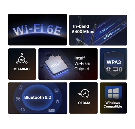 Mercusys AXE5400 Wi-Fi 6E Bluetooth 5.3 PCIe Adapter