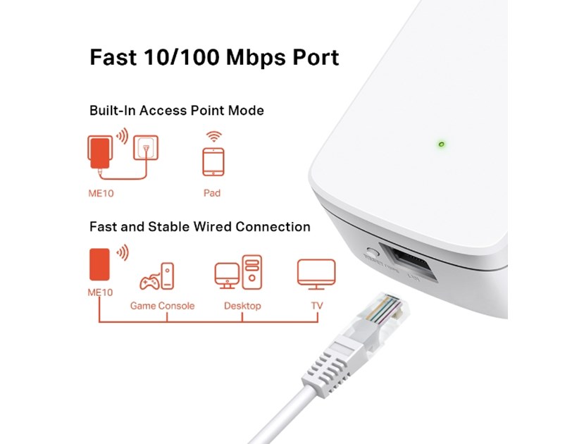 Mercusys ME10 bežični pojačivač dometa (Range Extender) 300Mbps (2.4GH), IEEE 802.11b/g/n 2.4 GHz, 1×LAN,