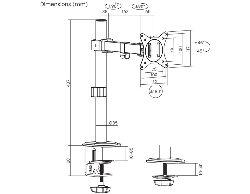 BIT FORCE nagibno-okretni stolni nosač za monitor BRACKET DMM-32-1M