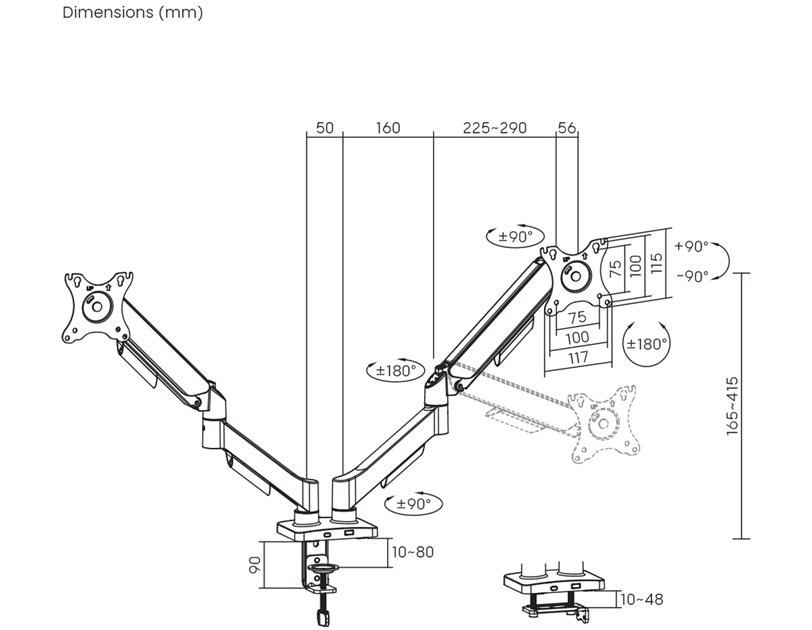 BIT FORCE nagibno-okretna stolna ručka za 2 monitora BRACKET DMA-32-2M