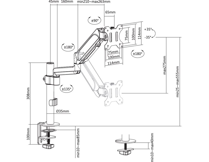 BIT FORCE stolna ručka za monitor s plinskom oprugom BRACKET DMG-32-1M