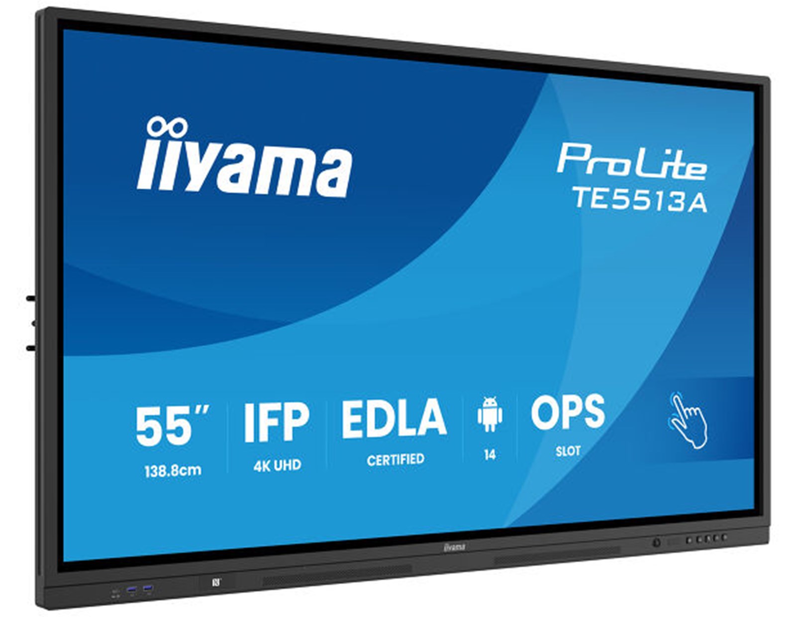 IIYAMA 55" TE5513A-B1AG UDH (3840x2160) IPS, 450 cd 8ms 40, 10pt writing 200Hz Scan rate, iiWare 21E (Android 14 OS) featuring Google EDLA, iiControl (DMS), WhiteBoard, web browser