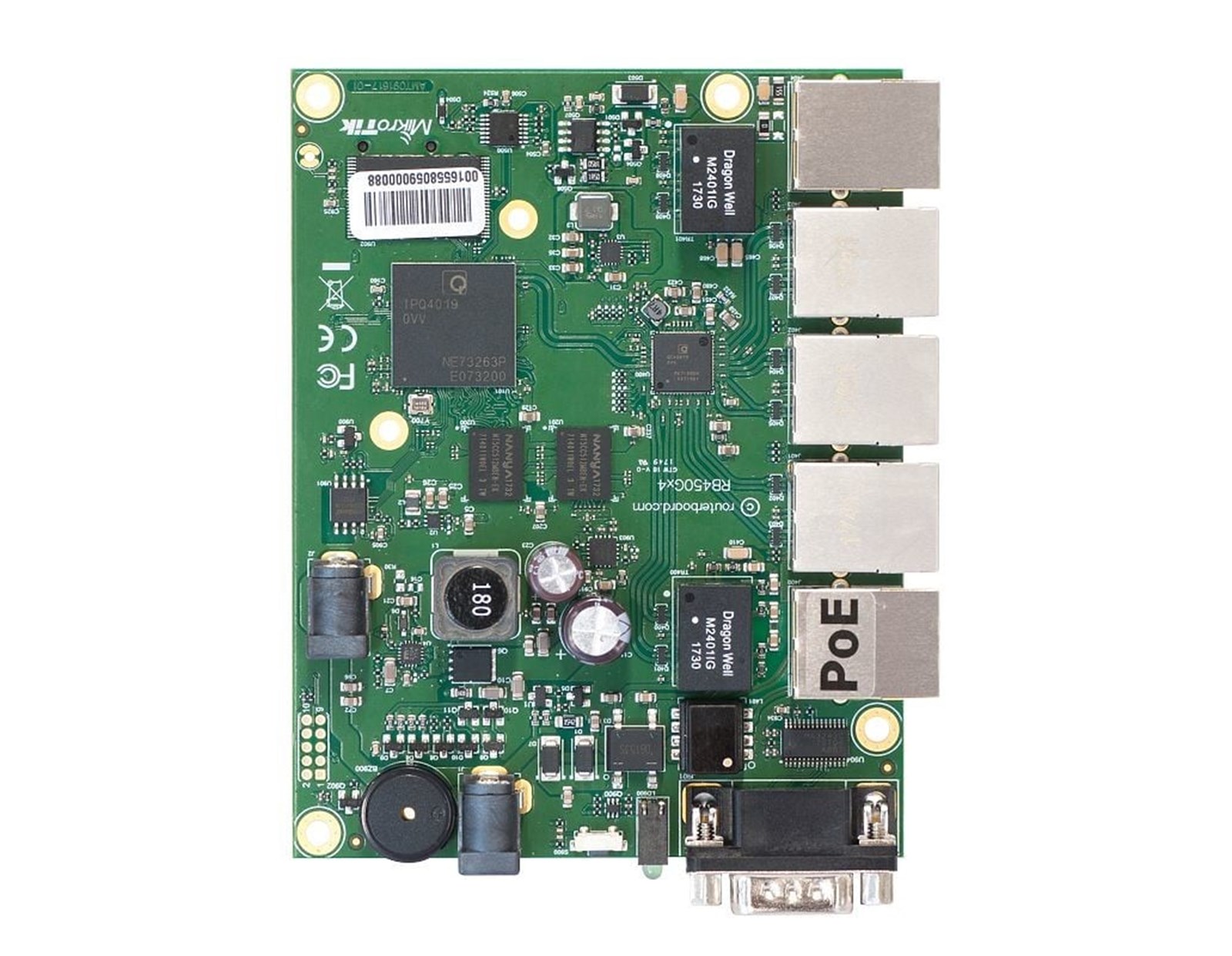 Mikrotik RouterBOARD 450Gx4, 716MHz Atheros CPU, 1 GB RAM, 5×GLAN ports, PoE OUT on port #5, RouterOS L5