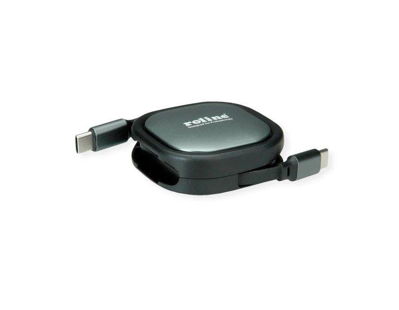 Roline USB 2.0 kabel, C-C, M/M, 60W, izvlačivi, crni, 1.2m