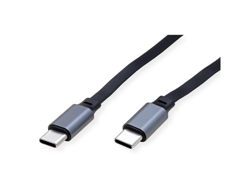 Roline USB 2.0 kabel, C-C, M/M, 60W, izvlačivi, crni, 1.2m