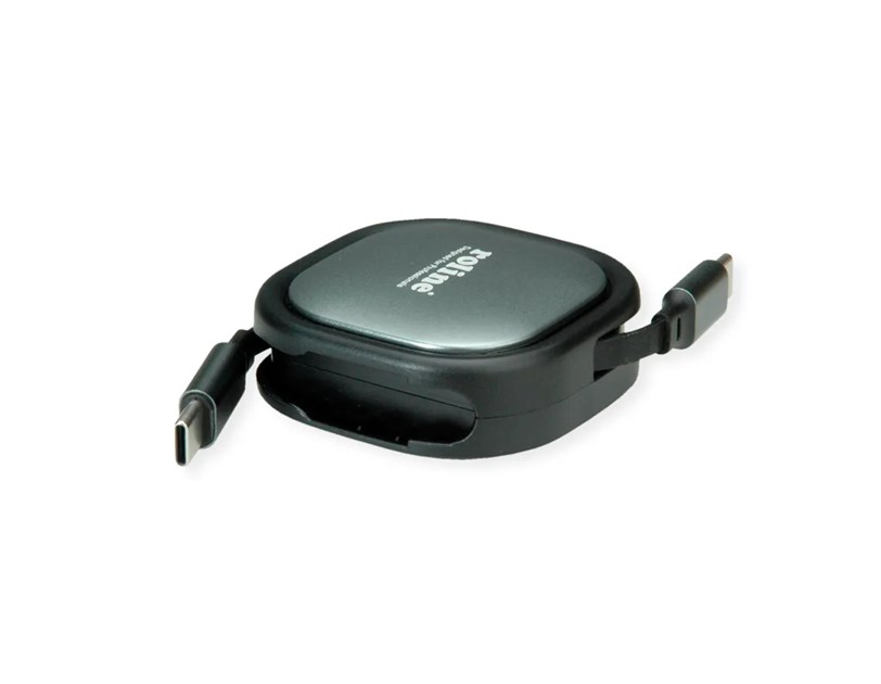 Roline USB 2.0 kabel, C-C, M/M, 60W, izvlačivi, crni, 1.2m
