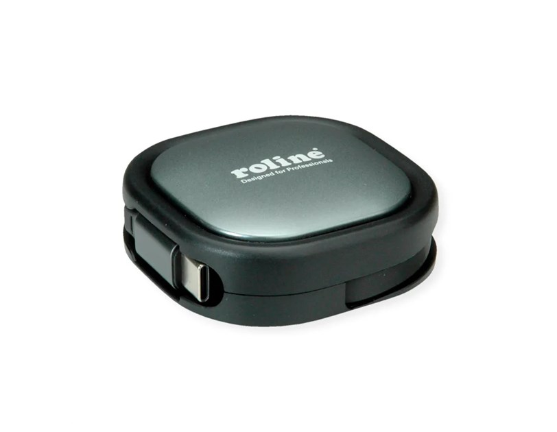 Roline USB 2.0 kabel, C-C, M/M, 60W, izvlačivi, crni, 1.2m