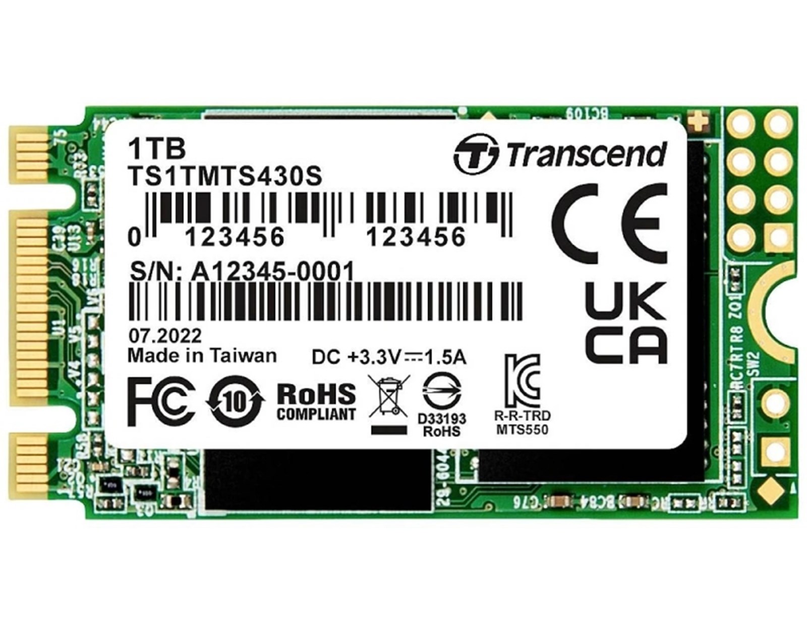 Transcend 1TB SSD SATA3 M.2 2242 3D NAND (MTS430S) - otvorena ambalaža