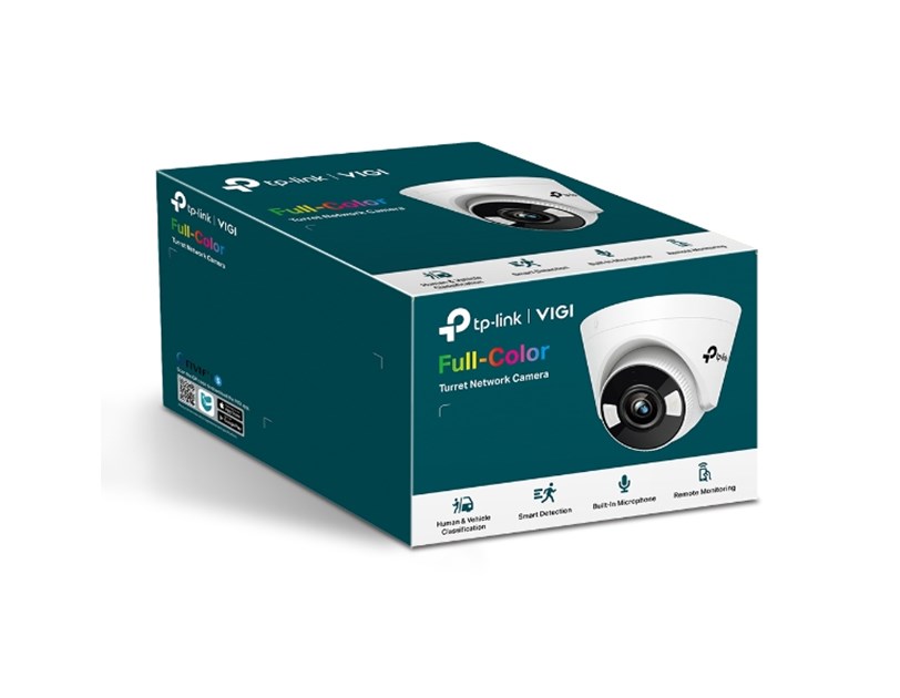 TP-LINK 4MP Full-Color Turret Net, H.265+/H.265/H.264+/H.264, 1/3" Progressive Scan CMOS, Color/0.04 Lux@F1.6, 0 Lux with IR/White Light, 25fps/30fps ( 2560x1440,2304x1296, 2048x1280, 1920x1080),  PoE