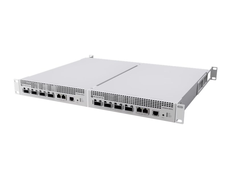 Mikrotik Cloud Router Switch CRS804-4DDQ-hRM, 48xG-LAN (svi PoE-out), 2x10G SFP+, 4x400G QSFP56-DD utora, RouterOS v7, 1U rackmount, IP20