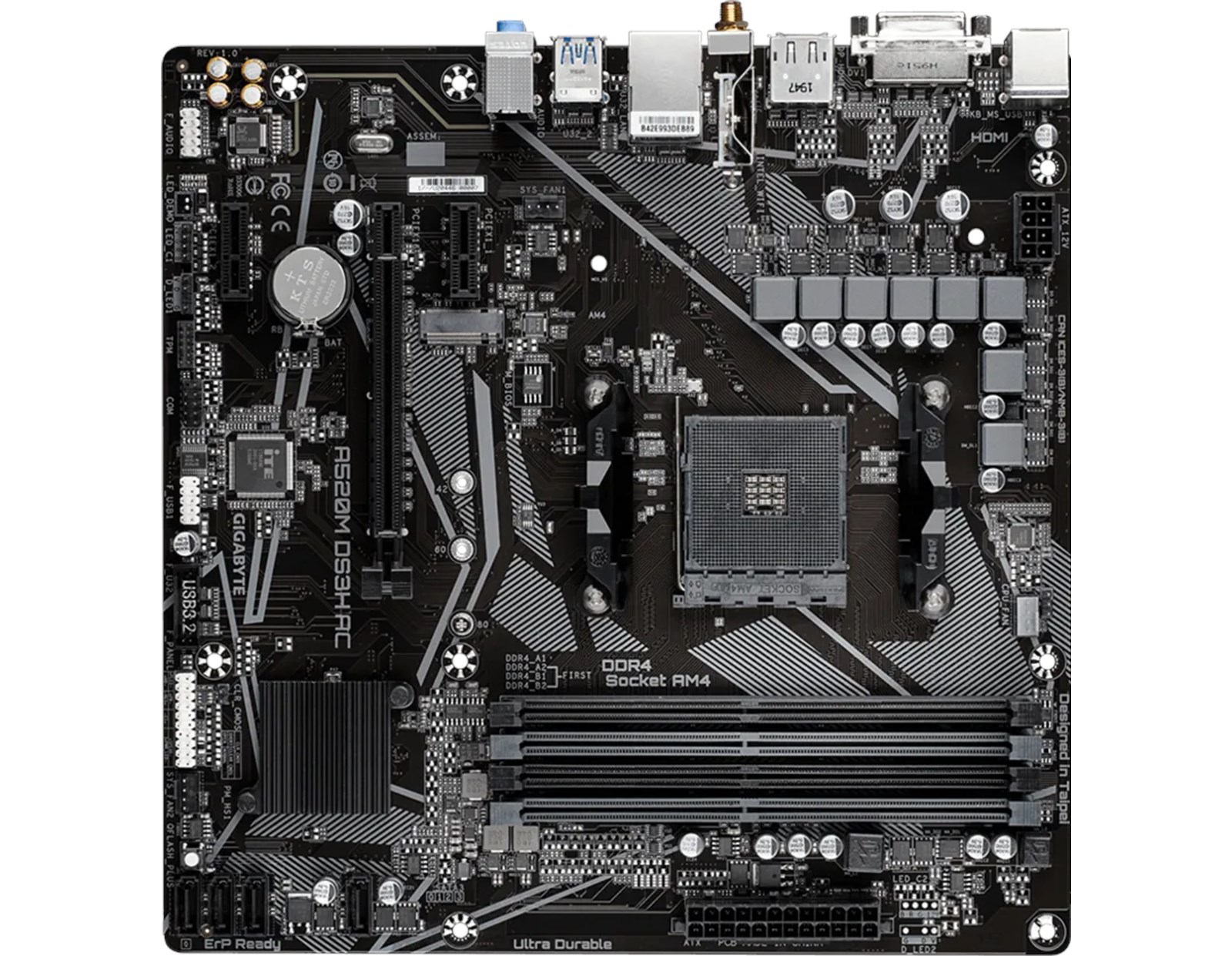 Gigabyte MB A520M DS3H AC, S.AM4, DDR4/4733(OC), PCIe 3.0, G-LAN, HDMI/DP/DVI-D, WiFi, mATX