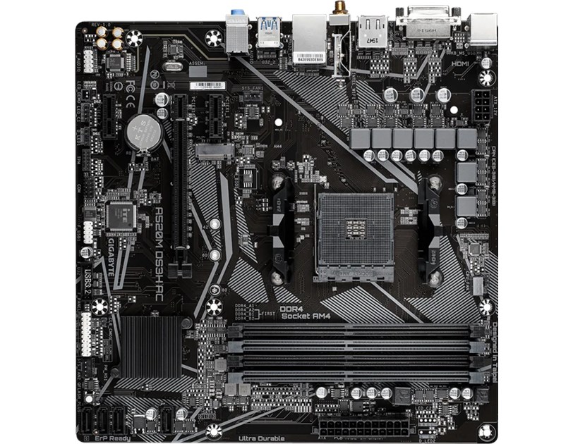 Gigabyte MB A520M DS3H AC, S.AM4, DDR4/4733(OC), PCIe 3.0, G-LAN, HDMI/DP/DVI-D, WiFi, mATX
