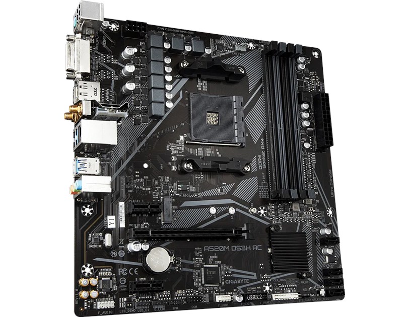 Gigabyte MB A520M DS3H AC, S.AM4, DDR4/4733(OC), PCIe 3.0, G-LAN, HDMI/DP/DVI-D, WiFi, mATX
