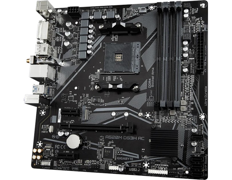 Gigabyte MB A520M DS3H AC, S.AM4, DDR4/4733(OC), PCIe 3.0, G-LAN, HDMI/DP/DVI-D, WiFi, mATX