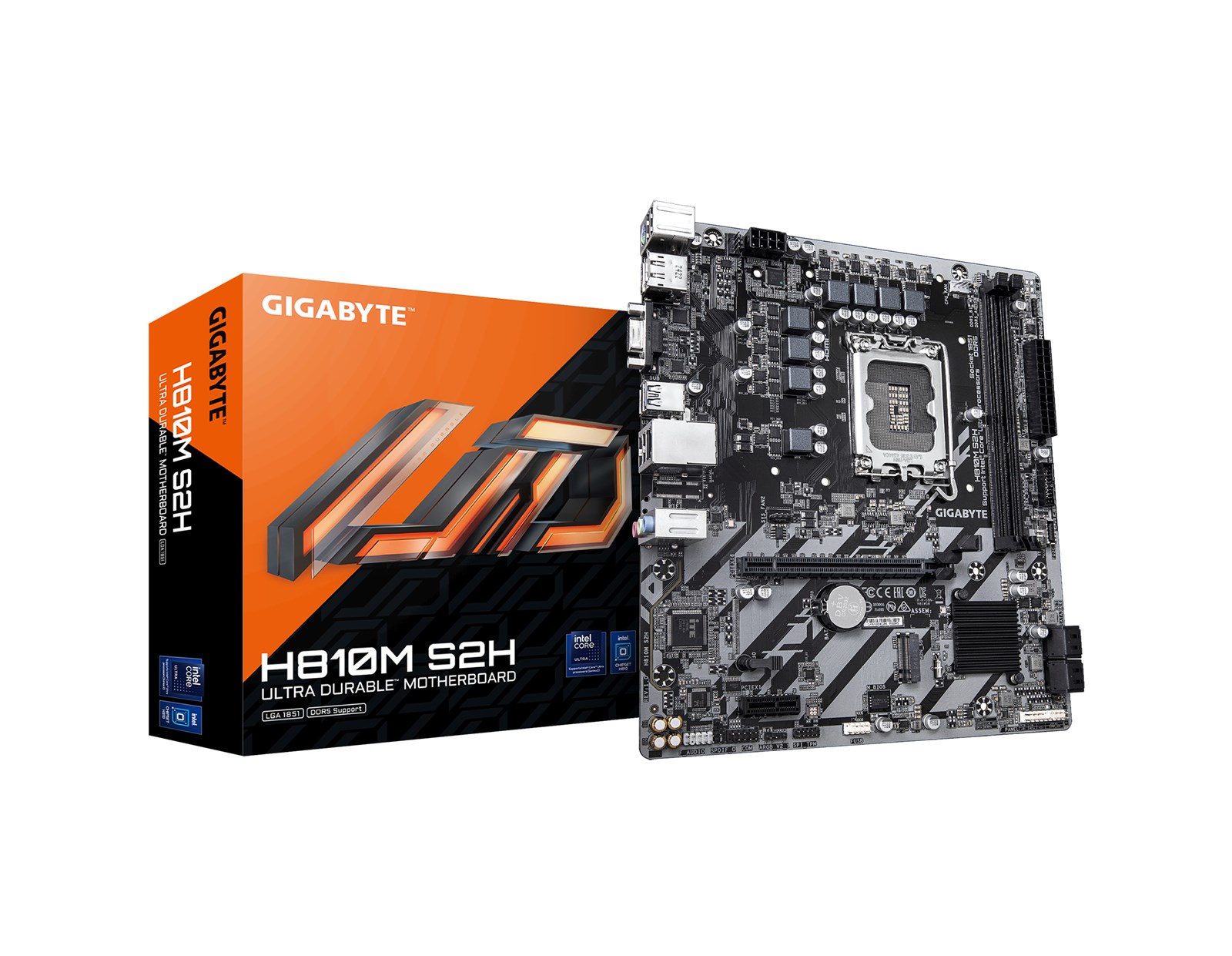 Gigabyte MB H810M S2H, S.1851, 2xDDR5/6400MHz, PCIe 4.0, G-LAN, VGA/HDMI/DP, mATX