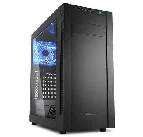 Sharkoon S25-W Midi Tower ATX kućište, prozirna bočna stranica, bez napajanja, plavi LED, crno
