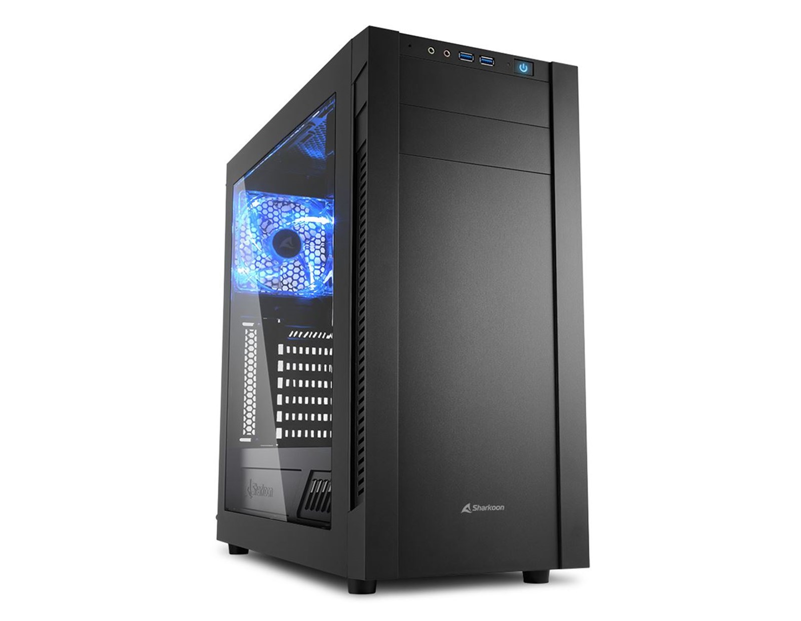 Sharkoon S25-W Midi Tower ATX kućište, prozirna bočna stranica, bez napajanja, plavi LED, crno
