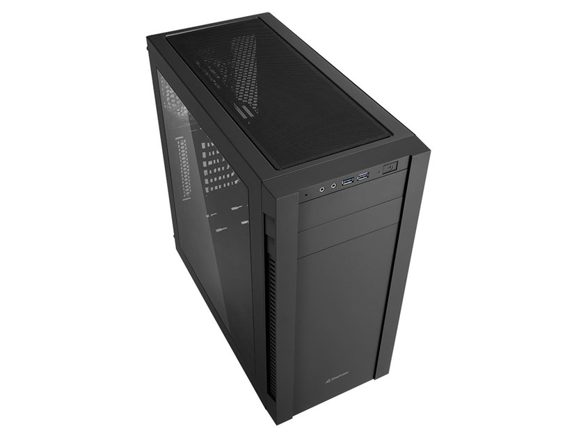 Sharkoon S25-W Midi Tower ATX kućište, prozirna bočna stranica, bez napajanja, plavi LED, crno