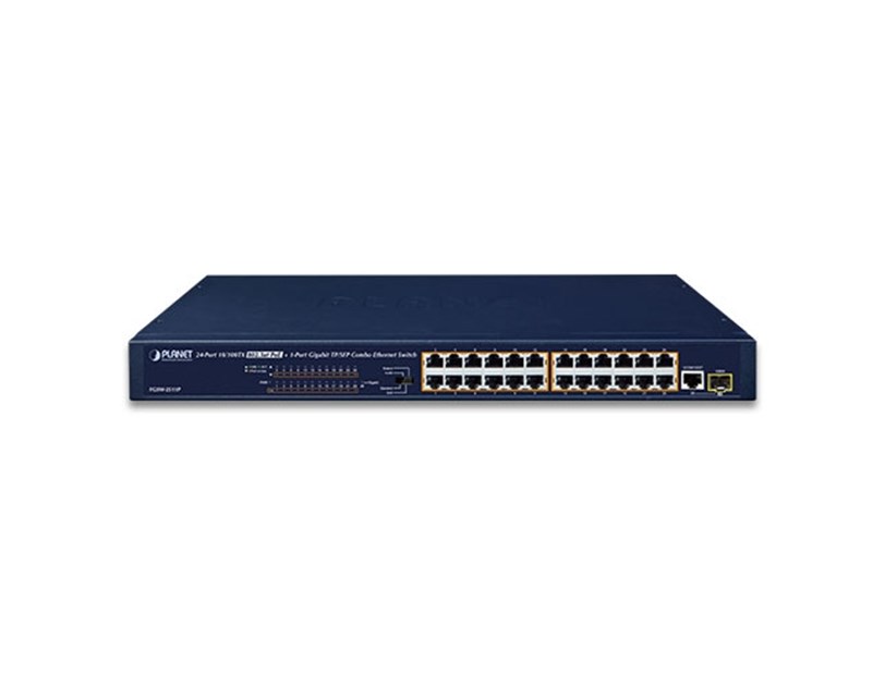 PLANET 24-Port 10/100BASE-TX 802.3at PoE + 1-Port Gigabit, TP/SFP Combo, Ethernet Switch
