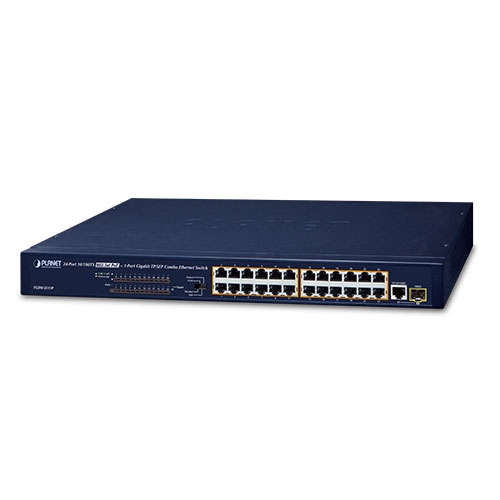 PLANET 24-Port 10/100BASE-TX 802.3at PoE + 1-Port Gigabit, TP/SFP Combo, Etherne...