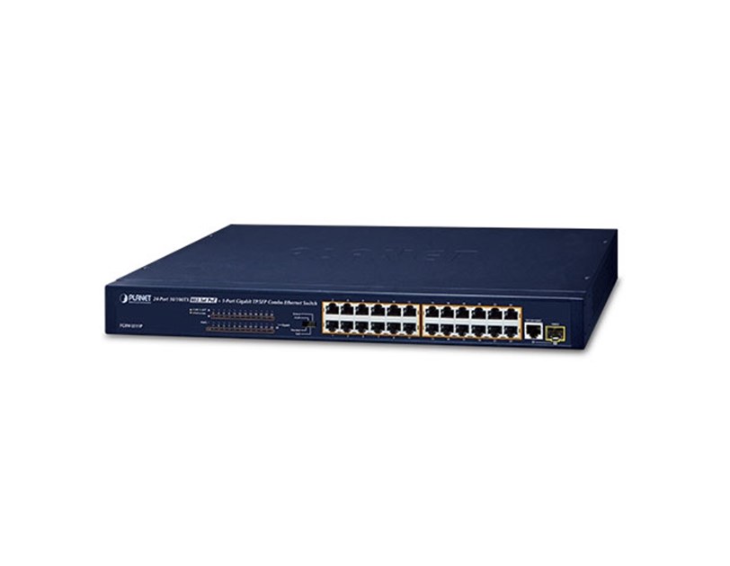 PLANET 24-Port 10/100BASE-TX 802.3at PoE + 1-Port Gigabit, TP/SFP Combo, Ethernet Switch