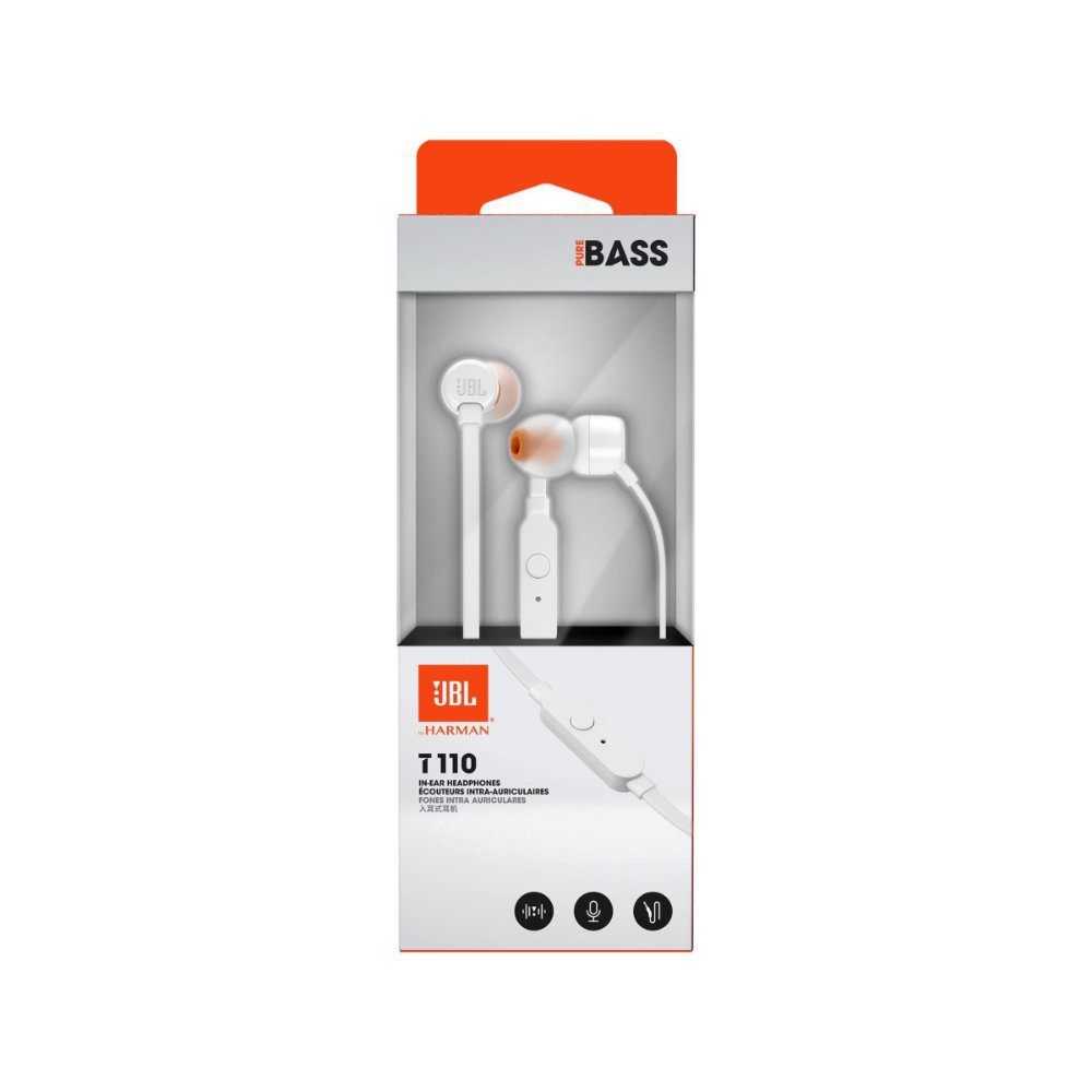 JBL T110E, in-ear slušalice s mikrofonom i upravljanjem s jednom tipkom, bijele