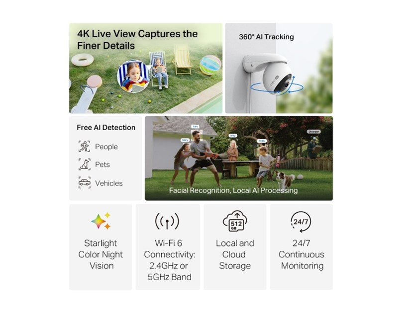 TP-Link Tapo C560WS kamera 4K 8MP(3840×2160) H.264, 360° /98° Pan/Tilt, Starlight-Color Night Vision, microSD, dvosmjerni audio, detekcija pokreta, vodootporna IP66, Wi-Fi, Tapo app