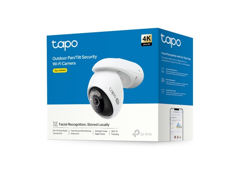 TP-Link Tapo C560WS kamera 4K 8MP(3840×2160) H.264, 360° /98° Pan/Tilt, Starlight-Color Night Vision, microSD, dvosmjerni audio, detekcija pokreta, vodootporna IP66, Wi-Fi, Tapo app