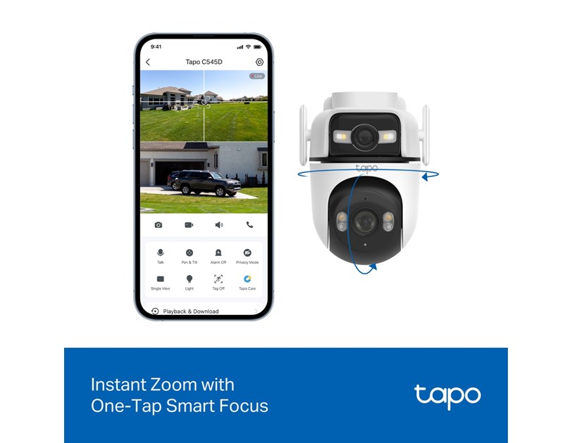 TP-Link Tapo C545D 2K 3MP (2304 x 1296 px), 360°/130° Pan/Tilt, H.264, Color Night Vision, microSD/RJ45 portovi, dvosmjerni audio, detekcija pokreta, IP66, Wi-Fi, Tapo app