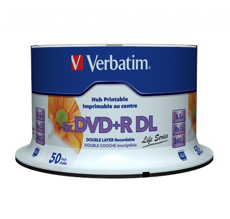 DVD+R DL Verbatim 8.5GB 8× Wide PRINTABLE (No-ID) 50 pack spindle