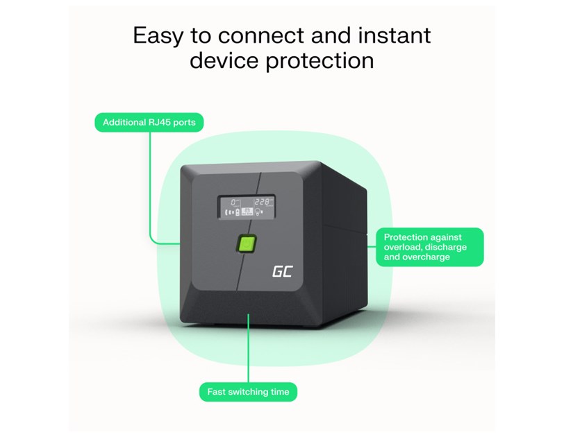 Green Cell UPS (UPSLM900) 1500VA/900W, Modified sine wave, Line Interactive AVR, LCD