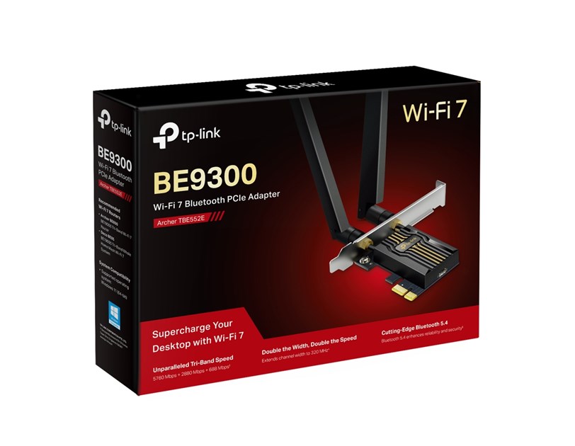 TP-Link BE9300 Archer TBE552E bežični Tri-Band Wi-Fi 7, BT5.4 PCI-E adapter, 5760Mbps/2880Mbps/688Mbps (2.4GHz/5GHz/6GHz), MLO, 2×antene