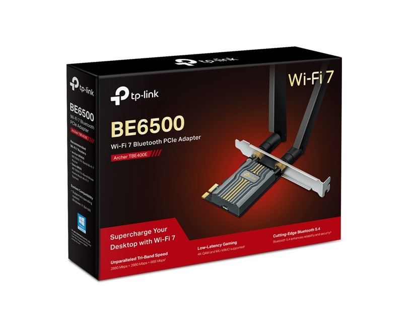 TP-Link BE6500 Archer TBE400E bežični Tri-Band Wi-Fi 7, BT5.4 PCI-E adapter, 2880Mbps/2880Mbps/688Mbps (2.4GHz/5GHz/6GHz), MLO, 2×antene